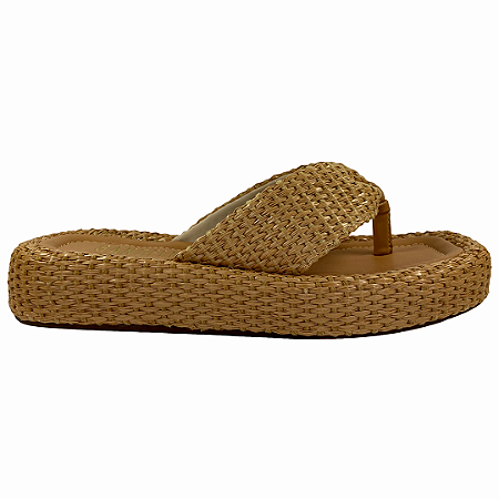 (Z6290-31255)Flatform Caramelo Tira Trançada Artesanal  Natural
