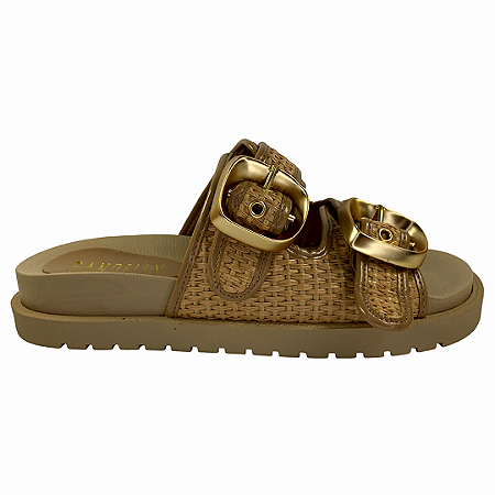 (Z6619-31286)Sandália Flatform Tiras Tramadas Fivelas Douradas  Avela
