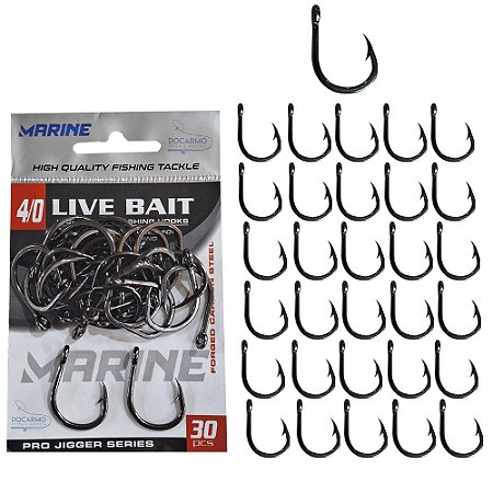 Anzol de Pesca Live Bait 4/0 Marine Sport  Cartela 30 Anzol Pacote Anzol Live Bait 4/0 black