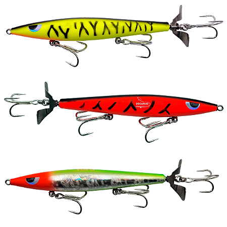 Kit 3 Isca Madeira Slim 14cm - 35g Hélice Torpedo Yara Devassa 3 Cores + Atraente para os Tucunares