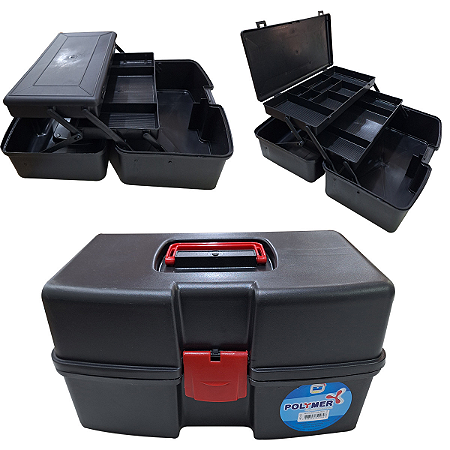 Caixa Maleta Organizadora Estojo de Pesca 2 Bandeja Preta Polymer
