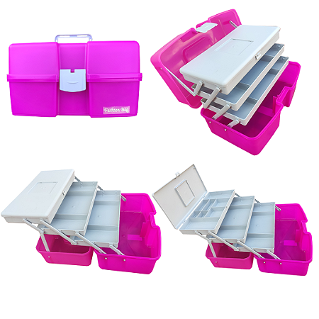 Maleta de Pesca Rosa 3 Bandejas Articuladas Com Divisórias Polymer
