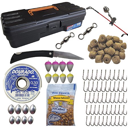 Kit Pesca Completo Anzol Chumbada Isca Linha Massa Ração