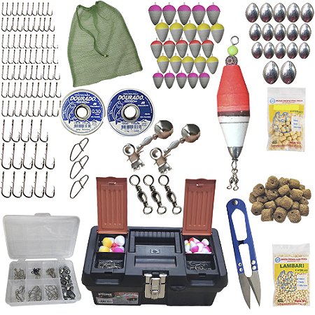 Kit 144 itens + Maleta Caixa de Pesca Tralha Completa Com Anzóis