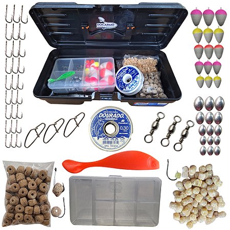 Kit Tralha Completo Com Caixa Maleta Anzol Linha Chumbo Boias