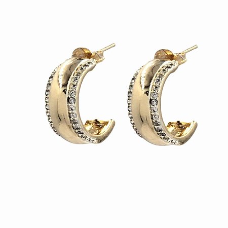 Brinco Folheado 18k Liso com Zirconia Lateral