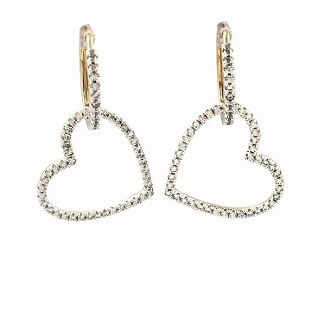 Brinco Folheado 18k com Zirconia Frontal e Coraçao Pendurado