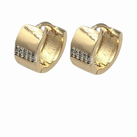 Brinco Folheado 18k Largo com Detalhe em Zirconia