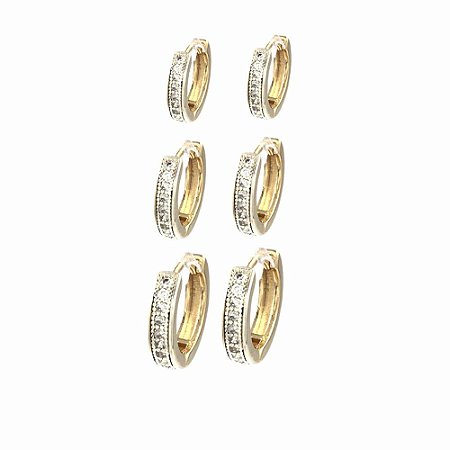 Brinco Folheado 18k Trio de Arinhos com Zirconia Frontal PMG