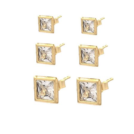 Brinco Folheado 18K Trio Quadrado em Ziconia