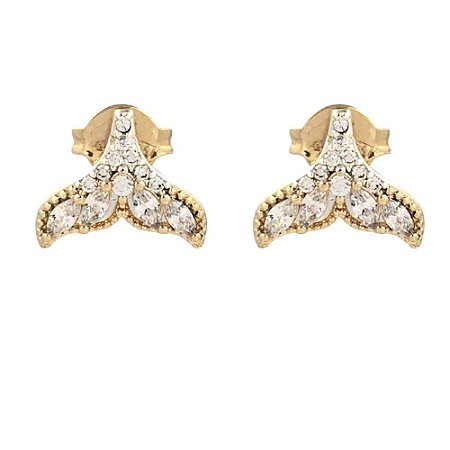Brinco Folheado 18k Rabo de Baleia em Zirconia