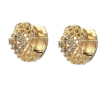 Brinco Folheado 18k Vazado e com Zirconia Frontal