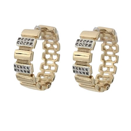 Brinco Folheado 18k com Retangulos Lisos e em Zirconia