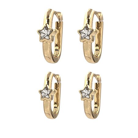 Brinco Folheado 18k Duplo Oval com Estrela em Zirconia