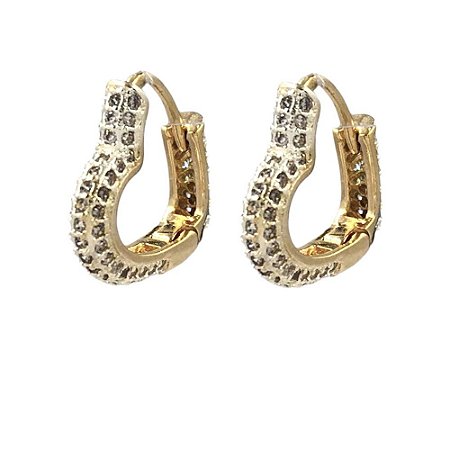 Brinco Folheado 18k Coraçao Vazado em Zirconia