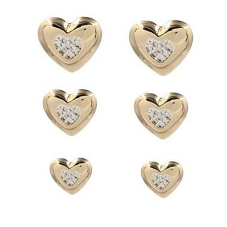Brinco Folheado 18K Trio Coraçao Liso com Zircônia PMG