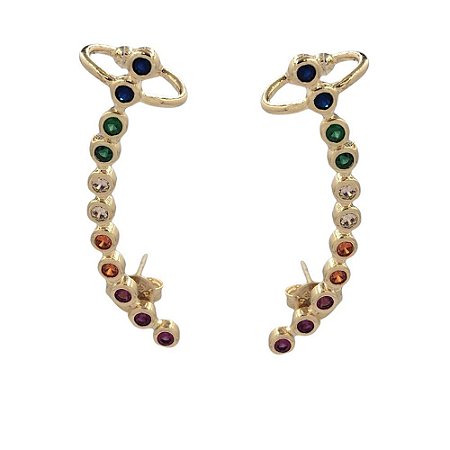 Brinco Folheado 18K  Ear Cuff com Zirconia Colorida