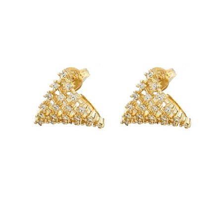 Brinco Folheado 18K Triangulo Vazado com Detalhe em Zirconia