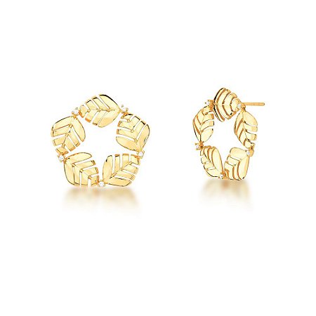 BRINCO FOLHEADO 18K REDONDO/FOLHA VAZADO