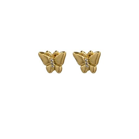 Brinco Folheado 18k Borboleta Lisa c/ Zirconia P