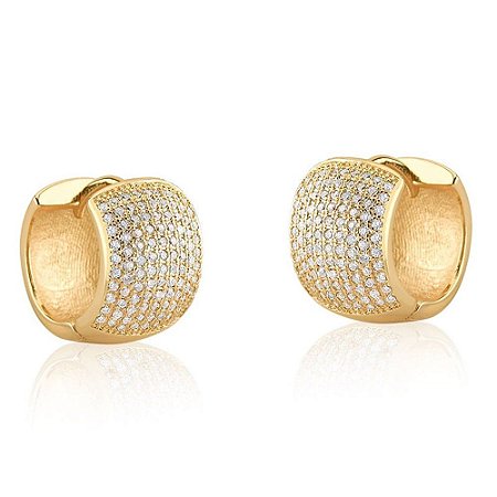 BRINCO FOLHEADO 18K ARGOLA EM ZIRCONIA