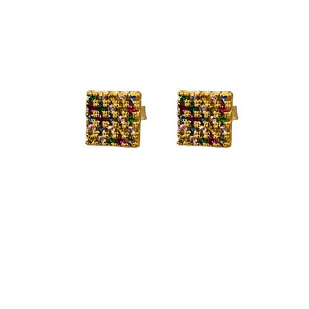 Brinco Folheado 18k Quadrado c/ Zirconia