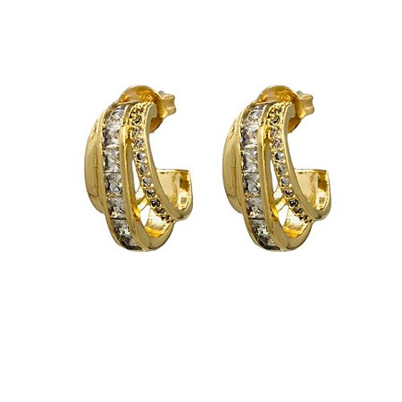 BRINCO FOLHEADO 18K C/ FAIXAS EM ZIRCONIA
