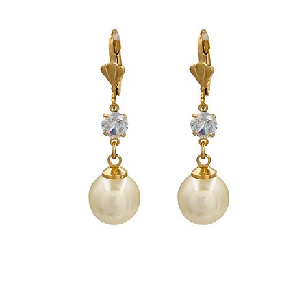 Brinco Folheado 18K Gancho com Zirconia e Perola