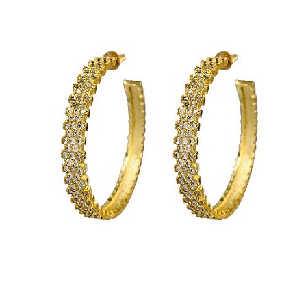 BRINCO FOLHEADO 18K ARO TRABALHADO COM ZIRCONIA FRONTAL