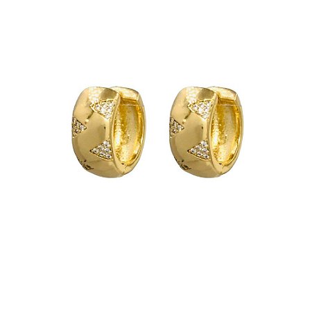 BRINCO FOLHEADO 18K LISO COM DETALHES EM ZIRCONIA