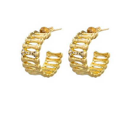BRINCO FOLHEADO 18K  ARO LISO C/ DETALHE EM ZIRCONIA