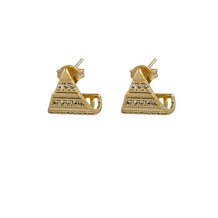 BRINCO FOLHEADO 18K CURVO C/ DETALHE EM ZIRCONIA