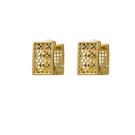 BRINCO FOLHEADO 18K QUADRADO VAZADO C/ ZIRCONIA