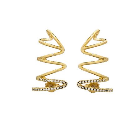 BRINCO FOLHEADO 18K ONDAS LISAS E ZIRCONIA