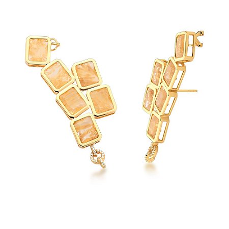 BRINCO EAR CUFF BAN. DOURADO CRAV. ZIRC BRANCA PEDRA RUTILO 6