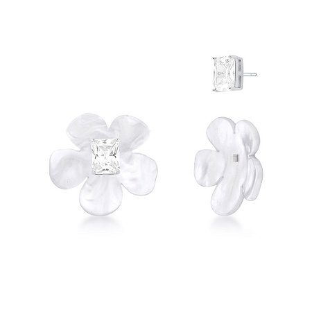 BRINCO 2 EM 1 PEDRA+ MADREPEROLA FLOR RETANGULAR VAZADO LATERAL RODIO