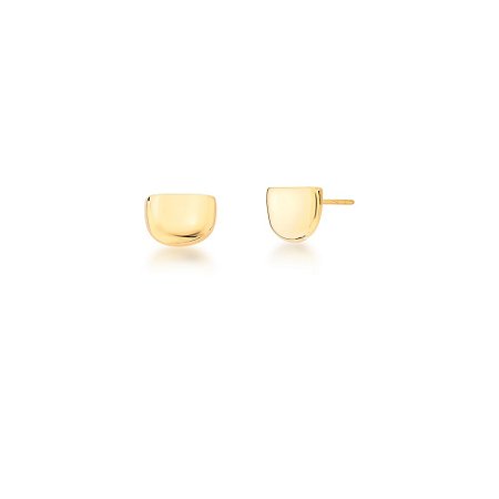 BRINCO FOLHEADO 18K BOTAO LISO METADE REDONDO ABALOADO