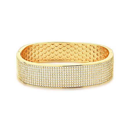 BRACELETE FOLHEADO 18K  LARGO EM ZIRCONIA