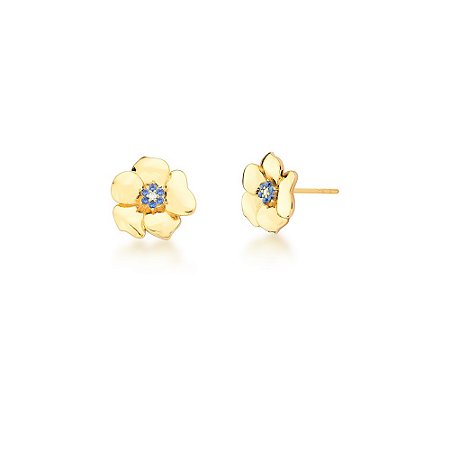 Brinco Folheado 18K  Safira Flor com Zirconia
