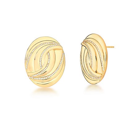 Brinco Folheado 18K Trabalhado Curvo Oval