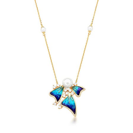 Colar Folheado 18K Borboleta com Perola