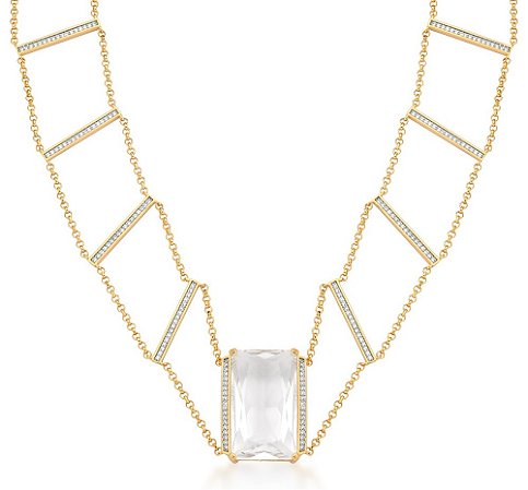 CHOKER BAN. DOURADO CRAV. ZIRC BRANCA PEDRA BRANCA VAZADO RETANGULAR