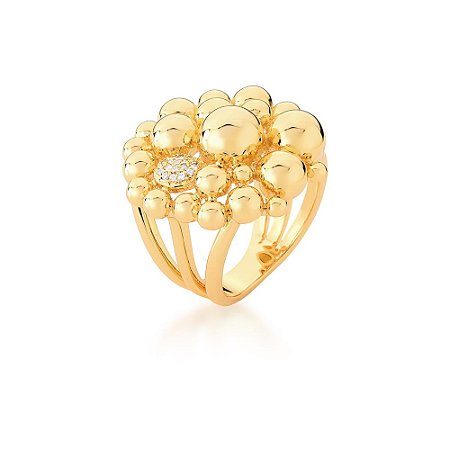 ANEL BAN. DOURADO CRAV. ZIRC BRANCA REDONDO/BOLA