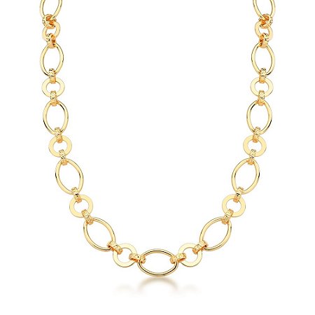 CORRENTE BAN. DOURADO LISO ELO OVAL/REDONDO TRABALHADO INTERCALADO 
FECHO BOIA 13X19MM 45CM