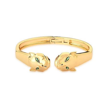 BRACELETE BAN. DOURADO PEDRA ESMERALDA 2 LEOPARDO (CAT)