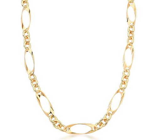 CORRENTE BAN. DOURADO LISO ELO OVAL  INTERCALADO FECHO TRAVA 11X15MM