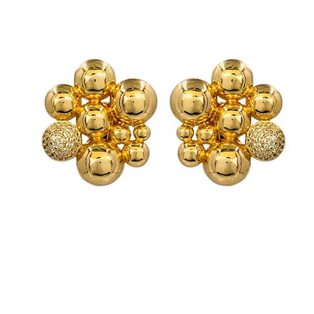 BRINCO PRESSAO BAN. DOURADO CRAV ZIRC BRANCA FLOR 9 BOLA