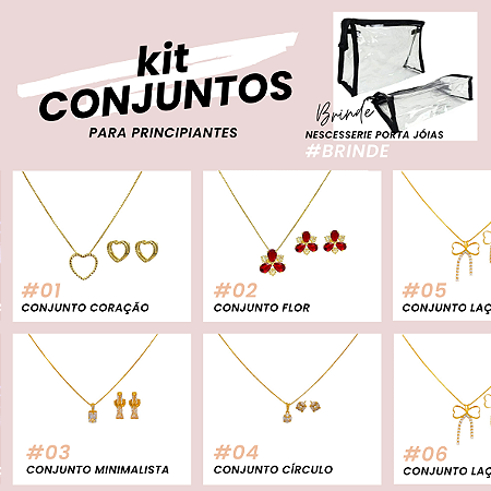 Kit 5 Conjuntos Folheados – Brincos + Colares (Modelo CJ0129)