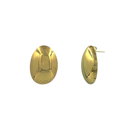 Brinco em Aço Banho Dourado Oval Liso