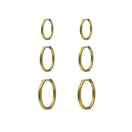 Brinco em Aço Banho Dourado Trio de Argolinhas PMG